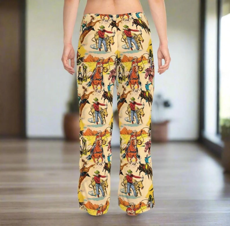 Women's Vintage Cowboy Pajama Pants - Soft Western Loungewear with Rugged Rodeo Print, Old West Sleepwear -Razels