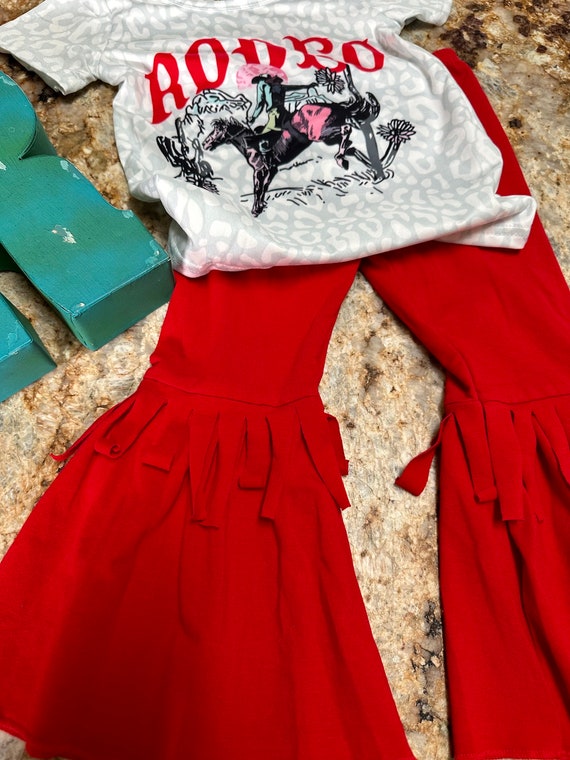 RODEO TEE Red Fringe Bell Bottoms, Girls Western Outfit -  Israel