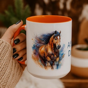Personalized Horse Coffee Mug: Watercolor Design, Custom Name