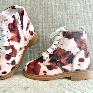 COW print BOOTS, Western Cow Boots, Cowgirl Cowboy Brindle Boots, COWBABE Boots, Cowkids image 1