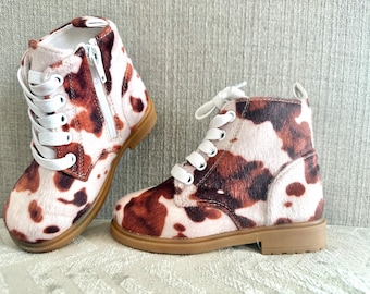 COW print BOOTS, Western Cow Boots, Cowgirl Cowboy Brindle Boots, COWBABE Boots, Cowkids