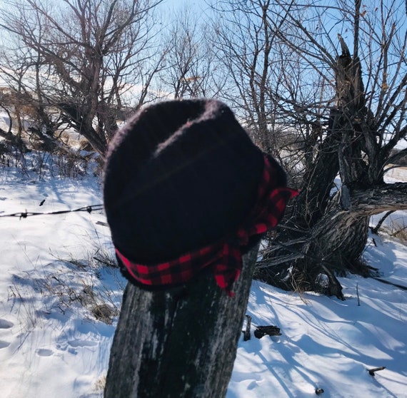 Black Felted Fedora With Buffalo Plaid 