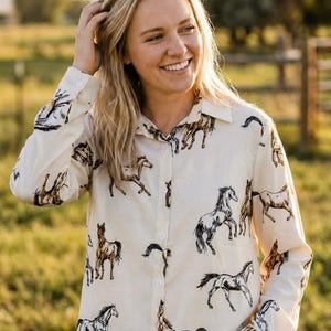 Horse Print Button up Shirt - Etsy