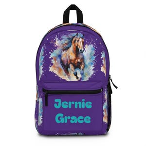 Personalized Watercolor Horse Backpack: Custom Kids School Bag