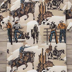Cowboy Print T-Shirt: Western Bronc Rider Tee for Women