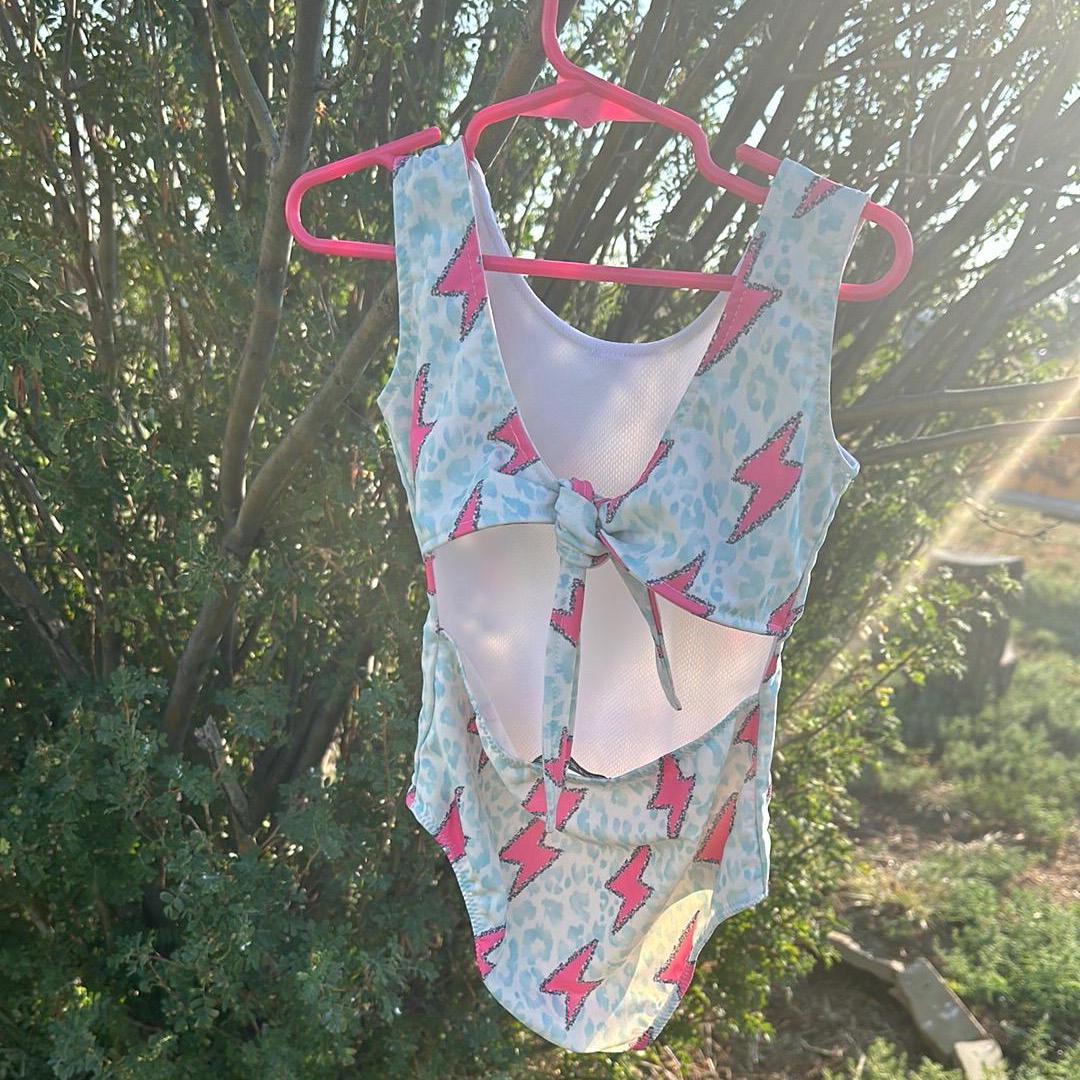 Pink Lightning Bolt Swimsuit Western Turquoise Cheetah Print Swimsuit With Tie Back Etsy Canada