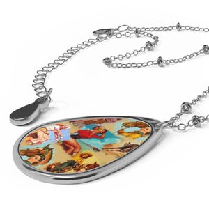 Ovale hanger retro cowgirl: sieraden van westerse zinklegering