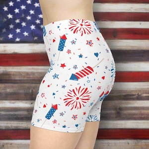 4th of July Biker Shorts: Patriotic Star-Spangled Women&#39;s Shorts