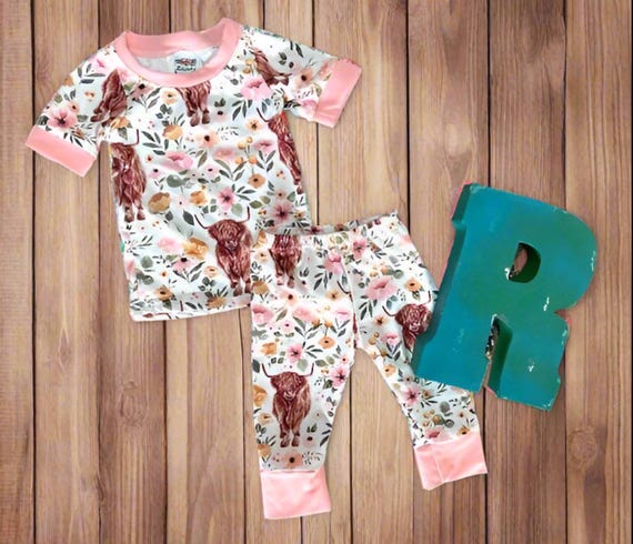Scottish Highlander Pajamas Highlander Cows and Flowers Moo Set Western Boutique Etsy