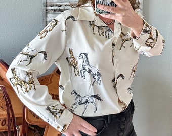 Women's Western Blouse, Horse Blouse, Business Fashion, Cowgirl Western Button Up