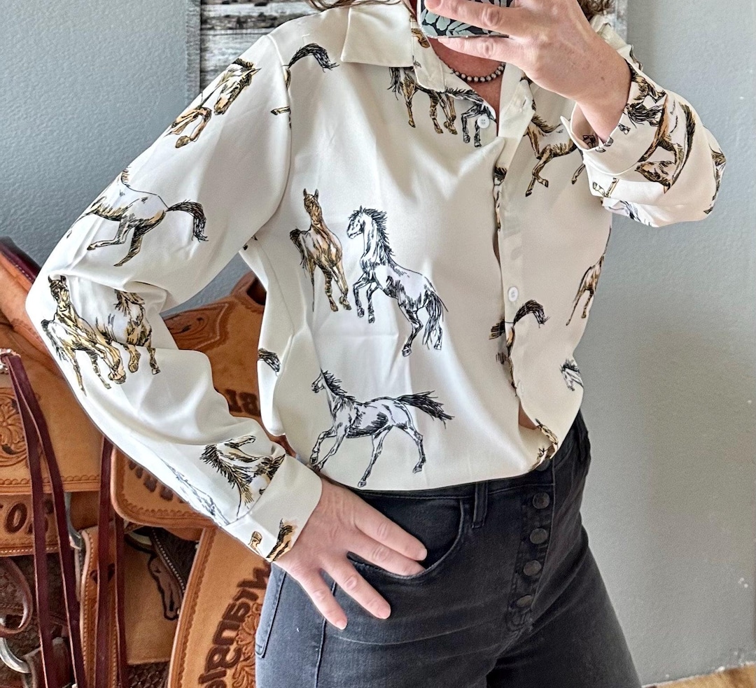 Beige Horse Shoe Western Print Tied Side Cap Sleeve Knitted T Shirt