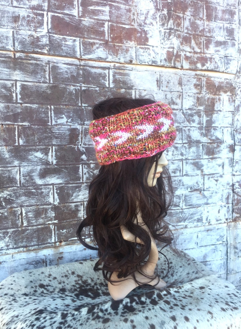 Hand Knitted WIDE WINTER HEADBAND with Arrows Hand Knit Winter Headband Ear Warmer with Options,
