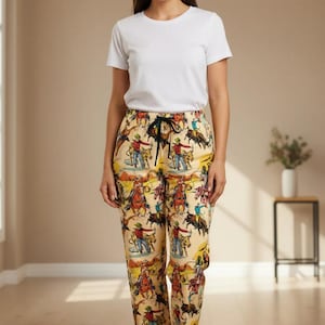 Women's Vintage Cowboy Pajama Pants - Soft Western Loungewear with Rugged Rodeo Print, Old West Sleepwear -Razels