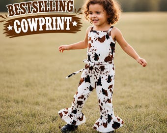 Girls Cowprint Romper Western Cowgirl Cowhide Jumpsuit Toddler Baby Outfit