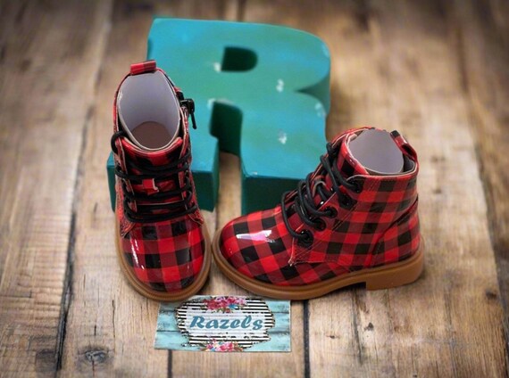 Kids Christmas Buffalo Plaid Boots Red and Black Checkered Holiday Shoes Stylish Buffalo Check Boots for the Season Etsy UK
