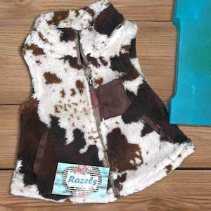 Kids COW Print SHERPA Vest, Cowhide Full Zip Vest