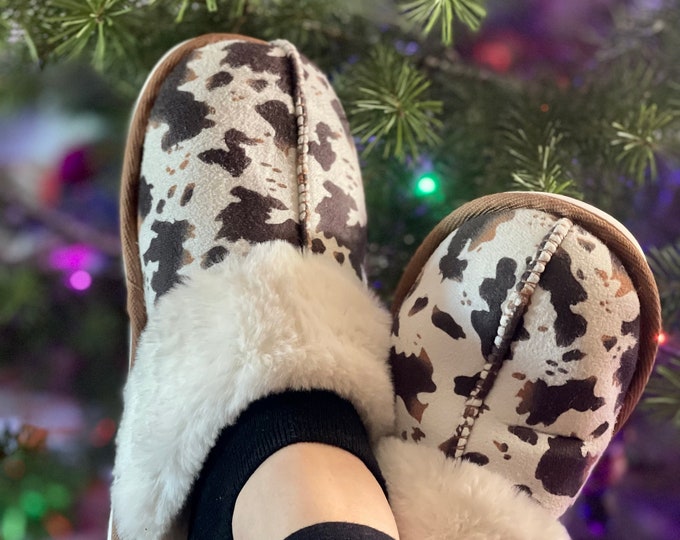 Myra Black and White Cowhide Slippers Etsy