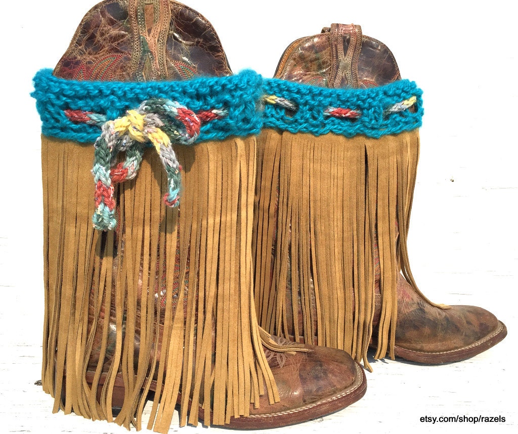 BUCKSKIN Fringe and TURQUOISE Boot Covers Handmade in MONTANA Etsy