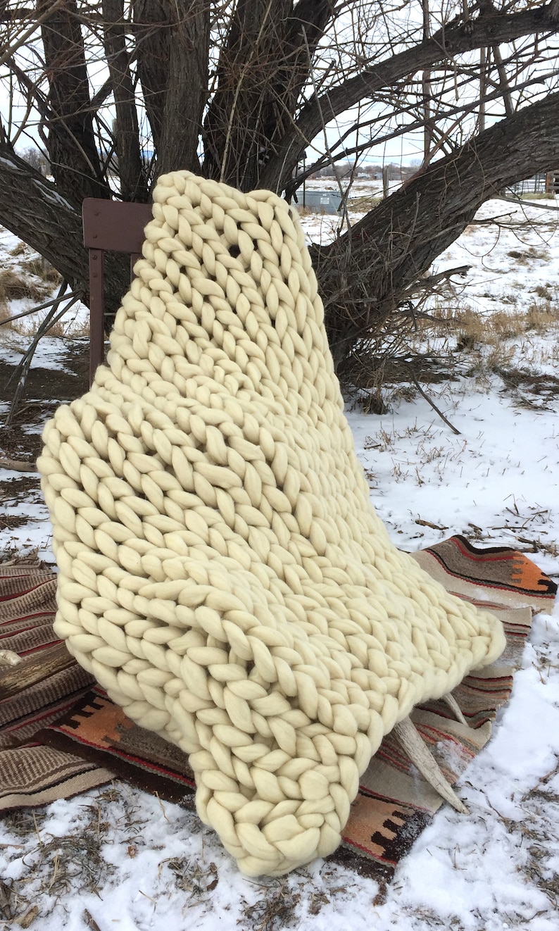 MADE In MONTANA Extreme Natural Wool Knit Blanket Handmade Etsy
