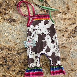 COWPRINT and SERAPE Romper, Cowgirl Jumpsuit, Western Country Girl Rodeo Outfits