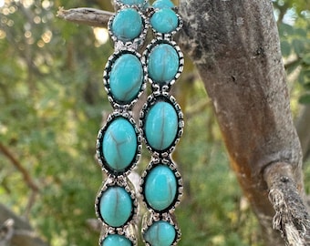Turquoise Western Hoop Earrings | Burnished Silver Cowgirl Jewelry