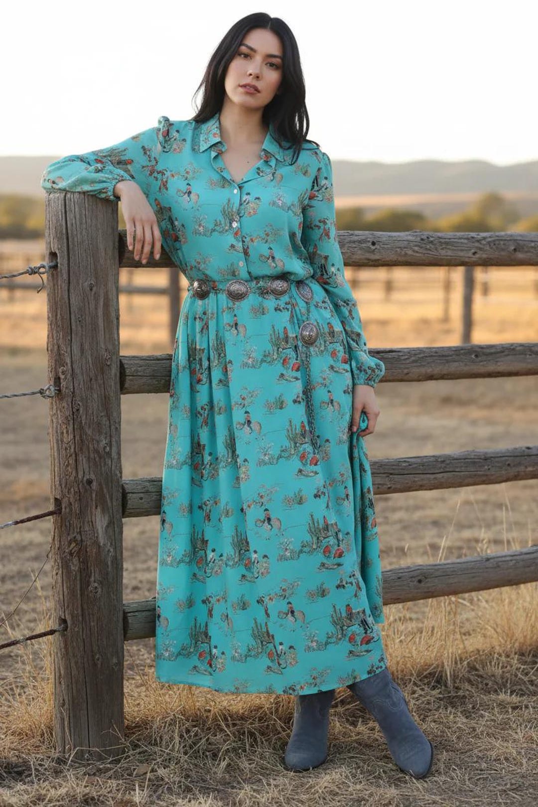 knee length dresses for ladies Laura Denim Maxi Dress – Wiseman's Western main image 0