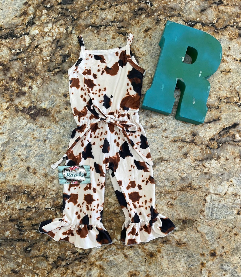 Cowprint Jumpsuit Romper / Baby Girl COWBABE Cowprint Western Jumper / Cowgirl Rodeo Outfits / Boho cowgirl 