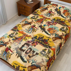 Vintage Cowboy Blanket | Western Velveteen Plush Throw