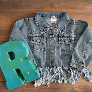 Girls’ Fringe Denim Jacket – Distressed Jean Jacket with Western Cowgirl Vibes!