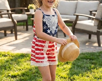 USA Flag Romper: Patriotic Girls Jumpsuit
