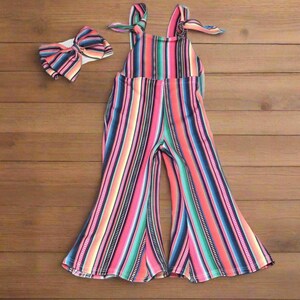 Toddler Girls Serape, Denim Jumpsuit - Serape Stripe Overalls, BOHO Suspender Pants, Western Toddler Outfit With adjustable shoulder straps, you'll get a perfect fit that grows with your child. Comfortable, versatile, and oh-so-fun!