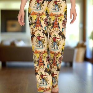 Women's Vintage Cowboy Pajama Pants - Soft Western Loungewear with Rugged Rodeo Print, Old West Sleepwear -Razels
