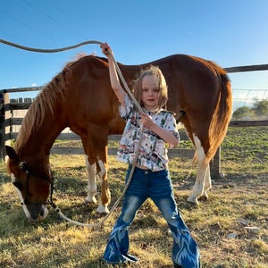 Girls Western Flare Jeans: Kids Southwestern Cowgirl Bell Bottoms
