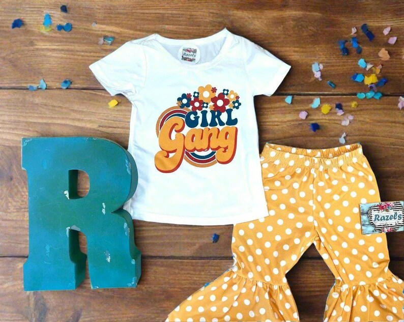 Retro Floral Tee & Yellow Polka Dot Bell Bottoms Outfit image 5
