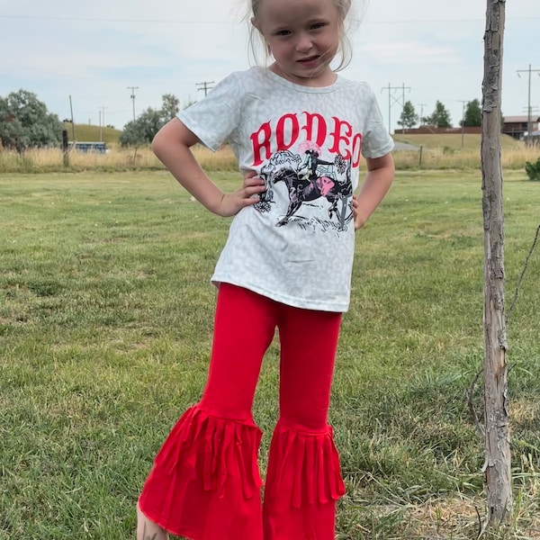 RODEO TEE Red Fringe Bell Bottoms, Girls Western Outfit