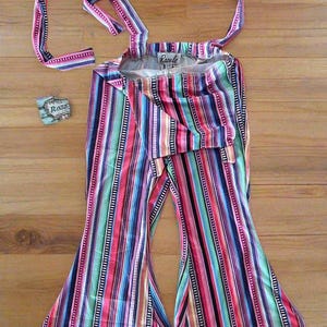 Toddler Girls Serape, Denim Jumpsuit - Serape Stripe Overalls, BOHO Suspender Pants, Western Toddler Outfit With adjustable shoulder straps, you'll get a perfect fit that grows with your child. Comfortable, versatile, and oh-so-fun!