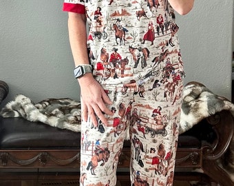 Adult Vintage Cowboy, Cowgirl Print Pajamas / RETRO Cowboy PJ Pants Shirt /  Classic Western Print Unisex Pajamas - Razels