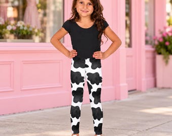 Leggings mit Kuhmuster in Schwarz-Weiß für Mädchen, Western-Leggings für Kinder