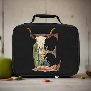 Op maat gemaakte western lunchtas met initialen: geïsoleerde cowboy/cowgirl terug naar school