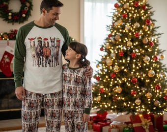 pyjama cheval de Noël - pyjama assorti pour les fêtes de fin d'année | Vêtements de nuit festifs pour les amoureux des chevaux