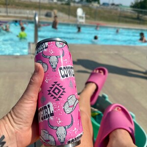 16 oz Stainless Steel Tumblers | Western Tumblers Feature temperature control - keep your beverage hot or cold. Sleek design fits everywhere! Choose from 4 designs: Pink Cowgirl, Serape Bolts, Yeehaw & Floral Serape. Ships FREE with $35+ purchase.