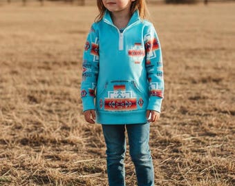 Kids Western Quarter Zip Pullover | Southwestern Lightweight Sweatshirt