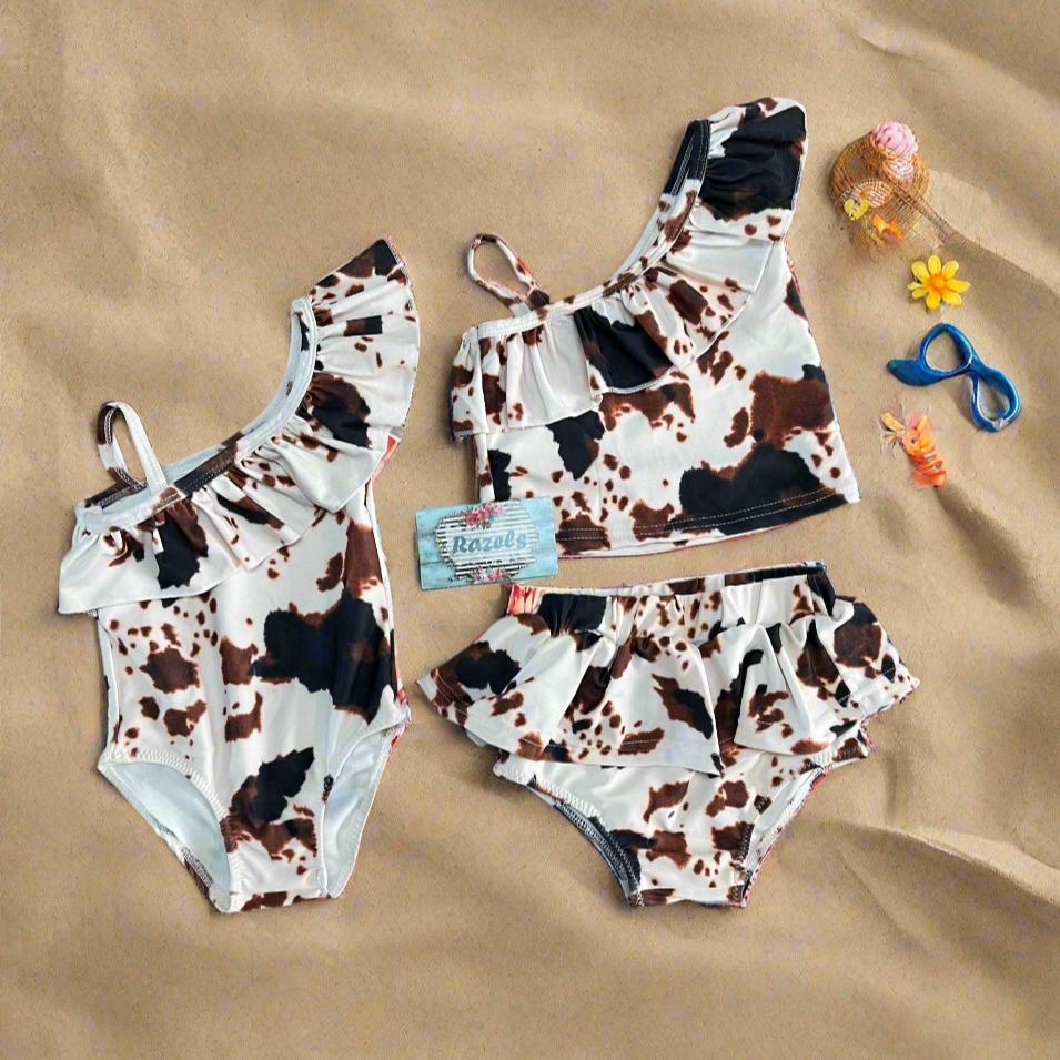 Cow Print Swimsuit: Western Matching Swim Trunks & One-Piece