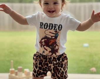 Girls Rodeo Outfit - Bucking Bronco Shirt & Cheetah Shorts Set