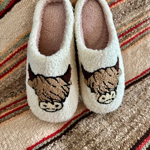 Fuzzy Highland Cow Slippers: Cozy Cowgirl Gift - Etsy