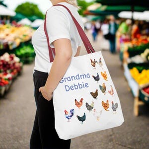 Sac fourre-tout poulet, sac de courses réutilisable personnalisé de style campagnard, cadeau pour maman ou grand-mère, cadeau personnalisé pour amateur de poulet