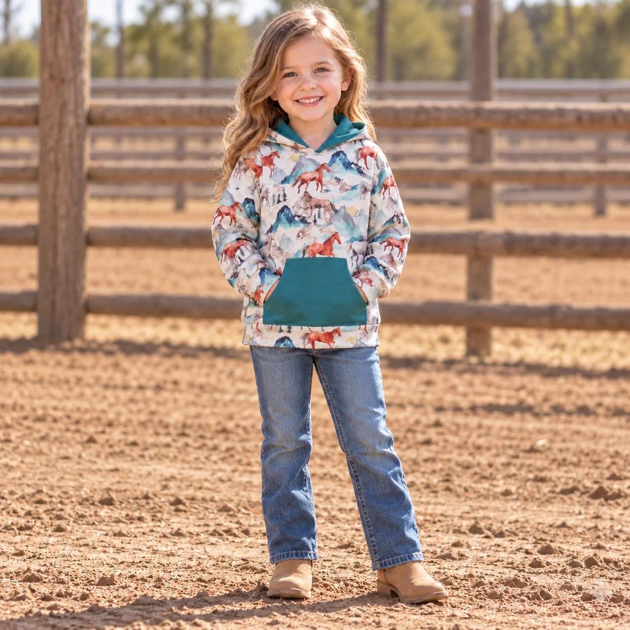 Girls Horse Hoodie, Western Horse Pullover