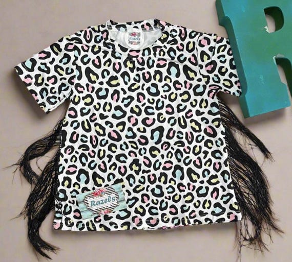 Cheetah Print Fringe Dress Girls Colorful Animal Print BOHO T shirt Dress Etsy UK