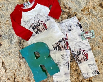 White Santa Sleigh Ride Outfit, Christmas Morning Matching Family Shirt Pants, KIDS CHRISTMAS Set