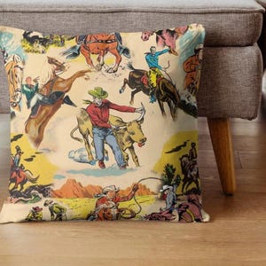 Vintage Cowboy Print Pillow: Rustic Western Home Decor
